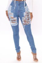 Summer Sexy Fitted Blue Ripped High Waist Jeans