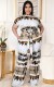 Summer Plus Size Casual Print Knotted Crop Top and Pants Set