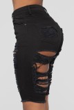 Summer Sexy Fitted Black Ripped High Waist Denim Shorts