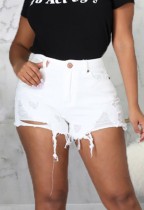 Summer Sexy Fitted White Ripped Denim Shorts