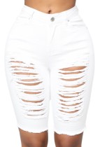 Summer Sexy Fitted White Ripped High Waist Denim Shorts