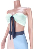 Summer Sexy Color Block Bandeau Top and Pants Set