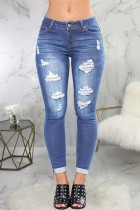 Summer Sexy Fitted Light Blue Ripped Jeans