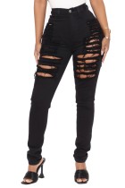Summer Sexy Fitted Black Ripped High Waist Jeans