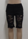 Summer Sexy Fitted Black Ripped High Waist Denim Shorts