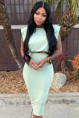 Summer Formal Green Sexy Crop Top and Pencil Skirt Set