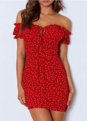 Summer Floral Red Off Shoulder Mini Dress