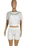 Summer Casual White Crop Top and Shorts Set