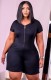 Summer Plus Size Casual Black Zipper Rompers