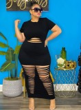 Summer Plus Size Black Sexy Ripped Long Party Dress