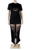 Summer Plus Size Black Sexy Ripped Long Party Dress