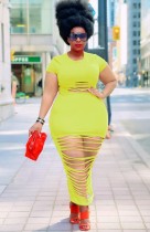 Summer Plus Size Green Sexy Ripped Long Party Dress