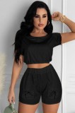 Summer Casual Black Crop Top and Shorts Set