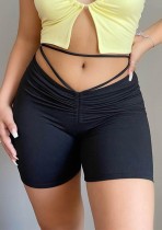 Summer Black Sexy Ruched Jogging Shorts