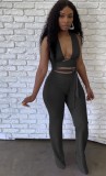 Summer Black Sexy Strings Crop Top and Pants Set