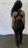 Summer Black Sexy Strings Crop Top and Pants Set