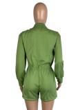 Summer Casual Green Long Sleeve Cargo Rompers