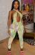 Summer Sexy Print Cut Out Wrap Upper Halter Bodycon Jumpsuit