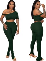 Summer Green Sexy Bodycon Crop Top and Pants Set