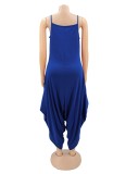 Summer Casual Blue Strap Loose Jumpsuit