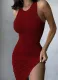 Summer Casual Red Knit Irregular Sleeveless Tank Dress