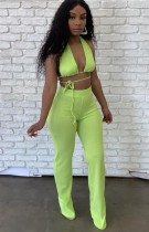 Summer Green Sexy Strings Crop Top and Pants Set