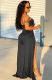 Summer Black Lace-Up Bandeau Top and Slit Long Skirt Set