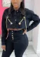 Summer Black Long Sleeve Chains Short Denim Jacket
