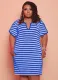 Summer Plus Size Casual Stripes Blue Shirt Dress