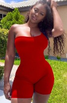 Summer Red Knit Sexy One Shoulder Bodycon Rompers