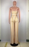 Summer White and Yellow Stripes Halter Jumpsuit