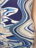 Summer Plus Size Casual Print Blue Strap Long Maxi Dress
