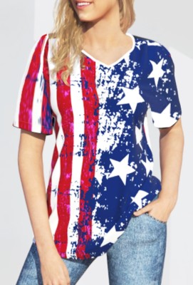 Summer Flag Print V-Neck Regular Shirt