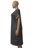 Summer Plus Size Casual Stripes Black Shirt Dress