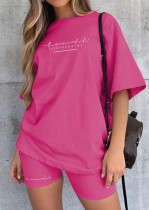 Summer Casual Pink Print Shirt and Biker Shorts 2PC Set