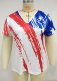 Summer Flag Print V-Neck Regular Shirt