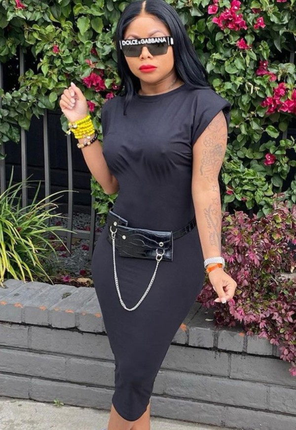 Summer Casual Black O-Neck Pencil Dress