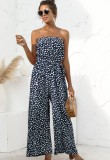 Summer Casual Print Blue Strapless Jumpsuit