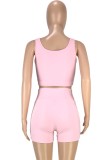 Summer Casual Pink Vest and Biker Shorts Two-Piece Set
