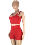 Summer Casual Red Vest and Biker Shorts Two-Piece Set