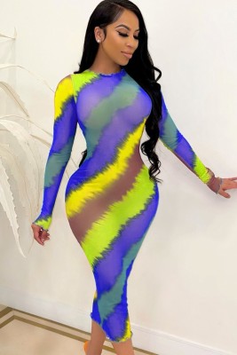Summer Multicolor Sexy Midi Bodycon Dress with Full Sleeves