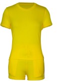 Summer Casual Yellow Matching Shirt and Shorts 2 Piece Set