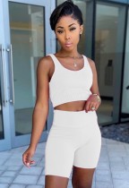 Summer Casual White Vest and Biker Shorts Two-Piece Set