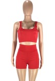 Summer Casual Red Vest and Biker Shorts Two-Piece Set