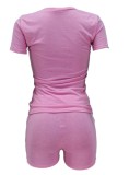 Summer Casual Pink Matching Shirt and Shorts 2 Piece Set