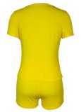 Summer Casual Yellow Matching Shirt and Shorts 2 Piece Set