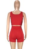 Summer Casual Red Vest and Biker Shorts Two-Piece Set