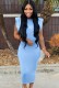 Summer Casual Blue O-Neck Pencil Dress