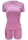 Summer Casual Pink Matching Shirt and Shorts 2 Piece Set