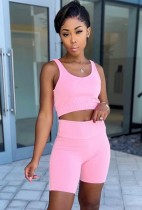 Summer Casual Pink Vest and Biker Shorts Two-Piece Set
